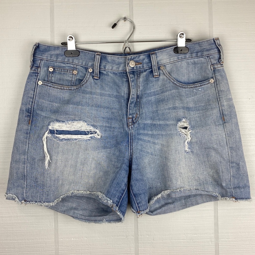 Madewell Rip & Repair Light Wash Distressed Blue Denim Boyfriend Shorts